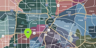 Houston kat jeyografik ak zip kòd